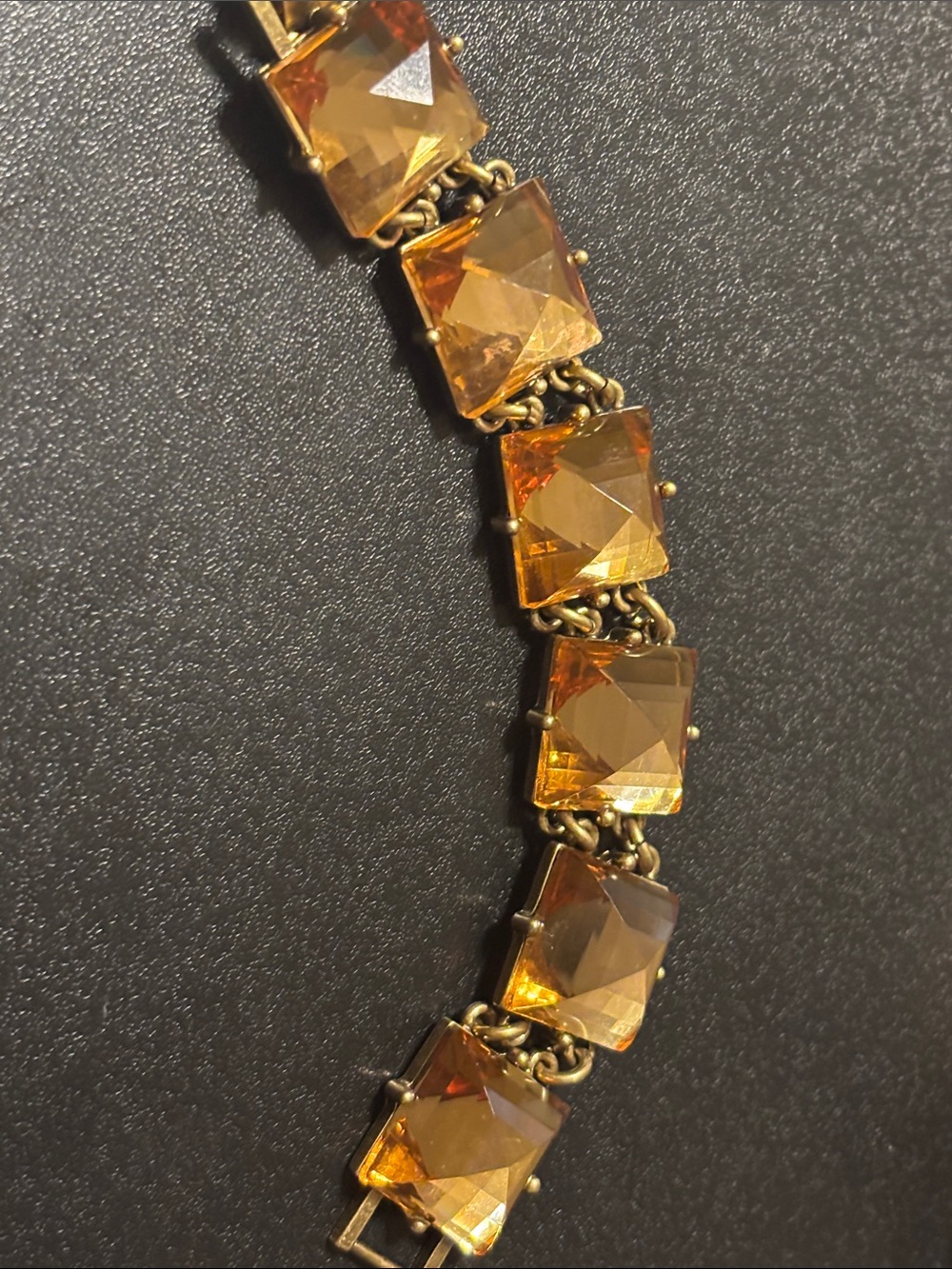 Vintage J. Crew Amber Crystal Link Bracelet Faceted Pyramid Glass - Picture 13 of 17
